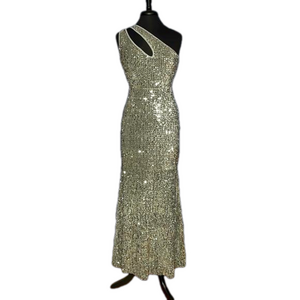 Gray w/ Silver Sequin One Shoulder Maxi Women’s Dress Size Medium